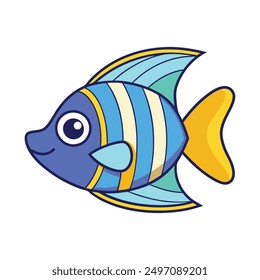 Colorful tropical angelfish vector illustration, perfect for cartoons, clipart, and line art design.