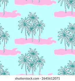 Colorful tropical background vector illustration, exotic summer palm trees. Hawaii summer background. Coconut tree palm, poster, banner, wallpaper, textiles, packaging, cover.