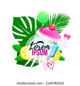 Colorful tropical banner, fresh vector illustration for menu cafe, bar, web, mobile, logo, infographics, visualizations, postcards, T-shirt printing, banner, poster, promotion, advertising signboard