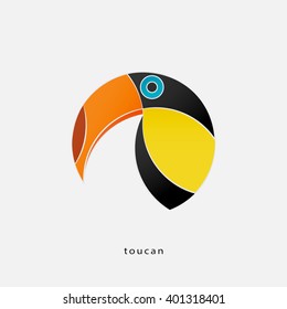 colorful, tropical bird icon isolated on white background. vector toucan logo design. wild, funny bird character. popular, stylized South America travel sign. cute, exotic birds symbol