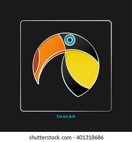 colorful, tropical bird icon isolated on black background. vector toucan logo design. wild, cute bird character. popular, stylish, South America travel logotype. funny, exotic birds symbol