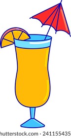 Colorful tropical cocktail with umbrella and orange slice. Summer drink, refreshing beverage vector illustration.
