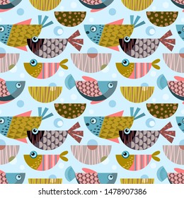 Colorful tropical design fish seamless pattern for fabric textile.