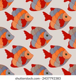 Colorful tropical fish endless fabric print design. Aquarium fauna swimming. Baby fashion fabric print. Tropical fish under life graphic design. Polychrome squama, fins