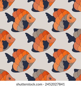 Colorful tropical fish endless fabric print design. Marine fauna diving. Summer fashion fabric print. Tropical fish under life graphic design. Multicolored squama, fins