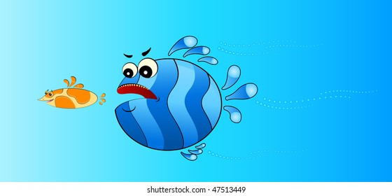 colorful tropical fish pursues after little fish