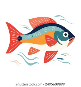 Colorful tropical fish vector illustrations are isolated on a transparent background.