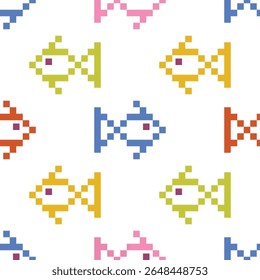 Colorful tropical fish.Cross Stitch embroidery seamless.Geometric pixel ethnic patterns background.Abstract cute hand draw vector illustration.Creative scandinavian kid texture for fabric,textile,deco