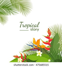 Colorful tropical flower, plant and leaf pattern background. Vector illustration.
