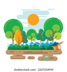 Colorful tropical forest with flat design illustration