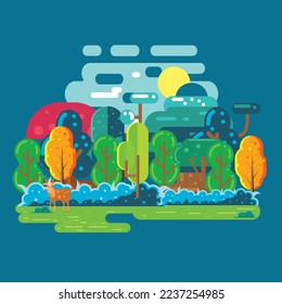 Colorful tropical forest with flat design illustration