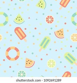 Colorful tropical fruit and ice cream, Colorful summer seamless pattern,Illustration Vector summer concept.