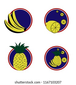 Colorful tropical fruit logo icons. Food  stickers set. Vector illustration.