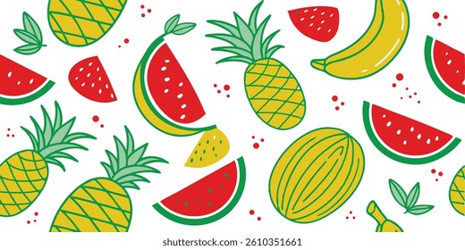 Colorful Tropical Fruit Pattern Illustration Background