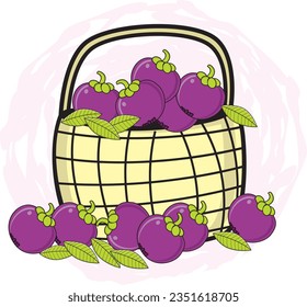 colorful tropical fruits in a basket vector illustration. good for school presentation, logo,animation,health food,children book  ready to print,coloring book,kindergarten,pre-school.