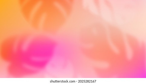 Colorful Tropical Gradient Background. Abstract Vector with  Tropical Elements Overlay. Blurred Monstera Leaves