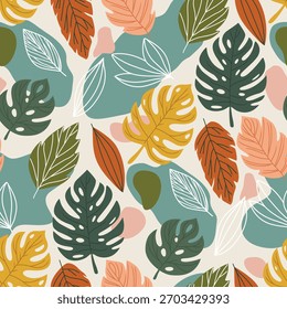 Colorful tropical leaf vector seamless pattern illustration
