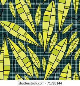 Colorful tropical leafs on blue background - seamless pattern