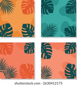 Colorful tropical leaves design on poster templates for summer events and occasions