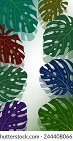 Colorful tropical leaves with green and white gradient background nice for wallpaper your phone or wall decoration