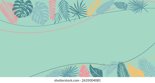 Colorful tropical leaves illustration for summer and vacation design. Summer botanical background. Vector illustration.