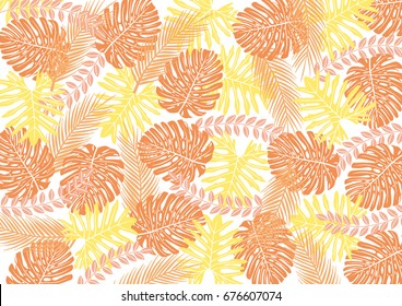 Colorful Tropical Leaves Vector Rectangle Orange Yellow on White Background
