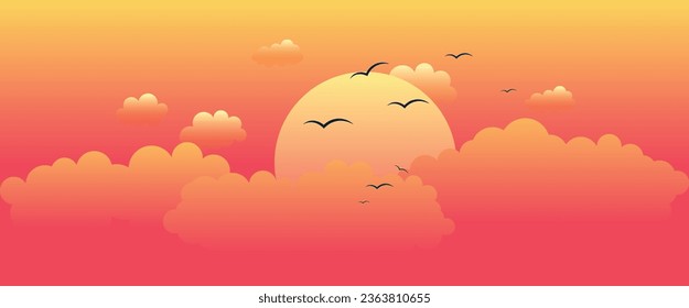 colorful tropical ocean sunset background, vector illustration