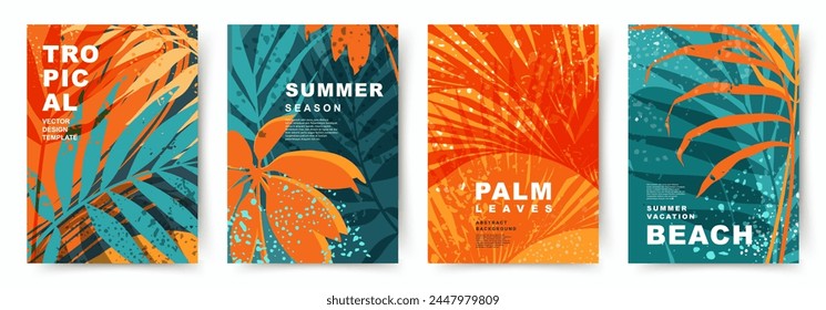 Colorful Tropical Palm leaves vector background. Summer time botanical abstract illustration. Exotic nature poster, banner, cover, card