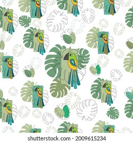 colorful tropical pattern with birds 