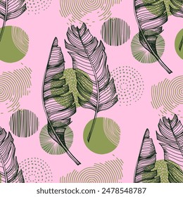 Colorful tropical pattern. Cute botanical abstract contemporary seamless pattern. Hand drawn unique print. Print for luxury fashion fabric, clothes, wallpaper.