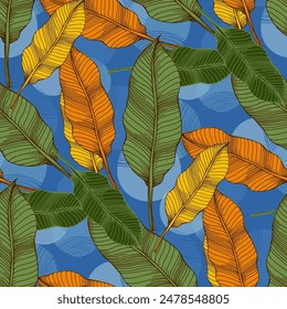 Colorful tropical pattern. Cute botanical abstract contemporary seamless pattern. Hand drawn unique print. Print for luxury fashion fabric, clothes, wallpaper.