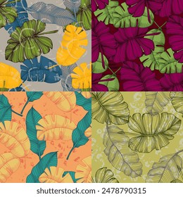 Colorful tropical pattern. Cute botanical abstract contemporary seamless pattern. Hand drawn unique print. Print for luxury fashion fabric, clothes, wallpaper.