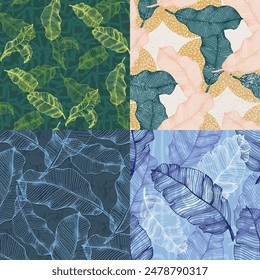 Colorful tropical pattern. Cute botanical abstract contemporary seamless pattern. Hand drawn unique print. Print for luxury fashion fabric, clothes, wallpaper.