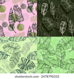 Colorful tropical pattern. Cute botanical abstract contemporary seamless pattern. Hand drawn unique print. Print for luxury fashion fabric, clothes, wallpaper.