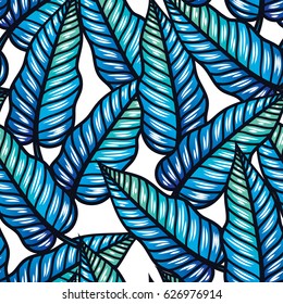 Colorful tropical pattern with exotic plants. Seamless vector tropical pattern with leaves.