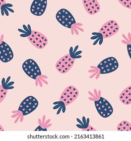 Colorful tropical pineapples hand drawn vector illustration. Abstract fruit seamless pattern for kids fabric or wallpaper.