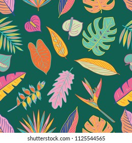 Colorful Tropical Plants Seamless Pattern