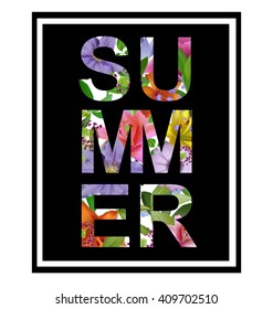 Colorful tropical quote in square frame. Summer time.
Greeting  card, romantic poster, banner, cover. Tropical print slogan. For t-shirt or other uses