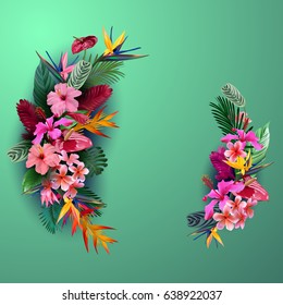 Colorful tropical quote in square frame. Summer time. Greeting card, romantic poster, banner, cover. Tropical print slogan. For t-shirt or other uses