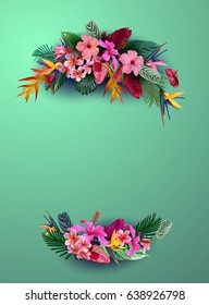 Colorful tropical quote in square frame. Summer time. Greeting card, romantic poster, banner, cover. Tropical print slogan. For t-shirt or other uses