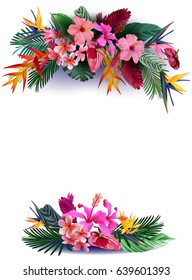 Colorful tropical quote in square frame. Summer time. Greeting card, romantic poster, banner, cover. Tropical print slogan. For t-shirt or other uses