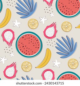 colorful tropical seamless pattern with fruits