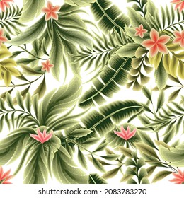 colorful tropical seamless pattern plants fashionable texture design for textile. Exotic natural green plant. Cute floral pattern of abstract vector design. Seamless texture. summer