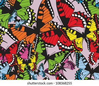 Colorful tropical seamless vector pattern with butterflies