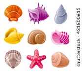 Colorful tropical shells underwater icon set
