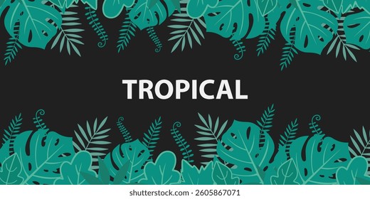 Colorful tropical summer background collection. Summer banner, poster design with exotic leaves. green nature abstract background with copy space.