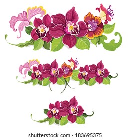 Colorful tropical summer flower garland decorative elements pattern background  vector illustration