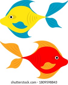 Colorful tropical vector fish in the set. Illustration on the theme of marine life.