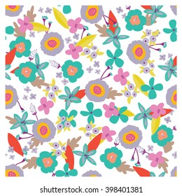 Colorful Tropical Vector Flower Pattern