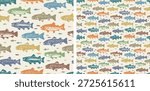 Colorful Trout Fish Seamless Pattern Vector Background for Fishing and Outdoors